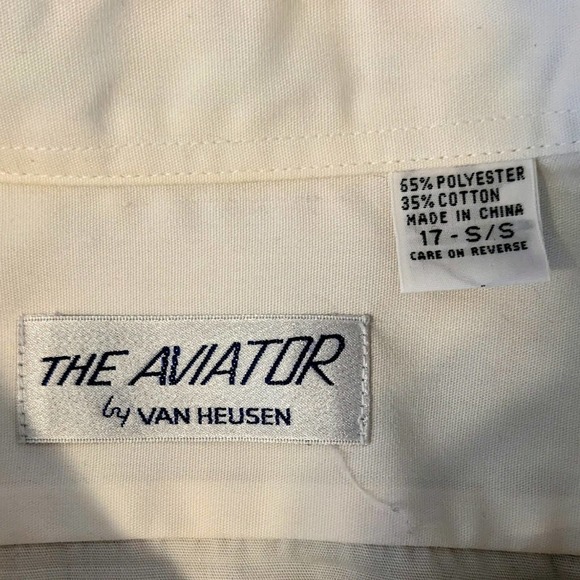 The Aviator /Van Heusen Aviator Style Crisp White Short Sleeved Shirt Mens Sz 17 - Picture 6 of 7